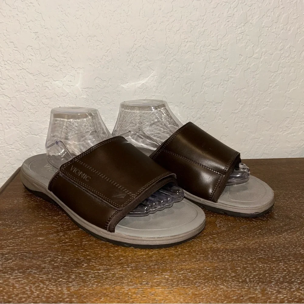Vionic Brown Slide Sandals - Picture 2 of 10